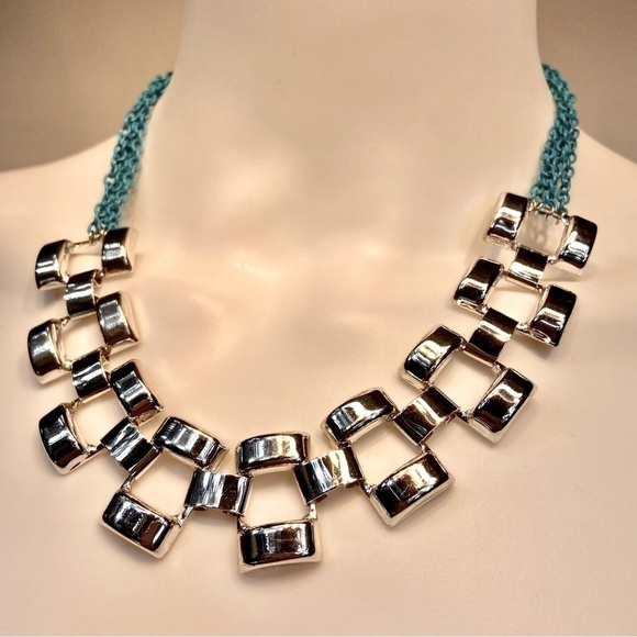 Turquoise and Silver Oversized Statement Necklace - Picture 1 of 4